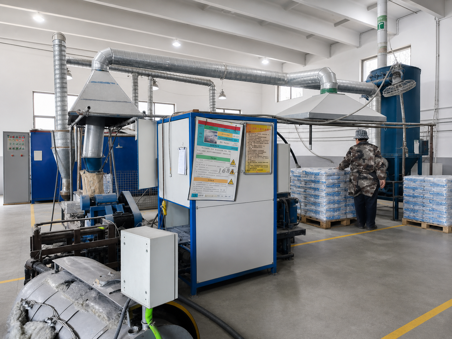 Material processing equipment inside the factory